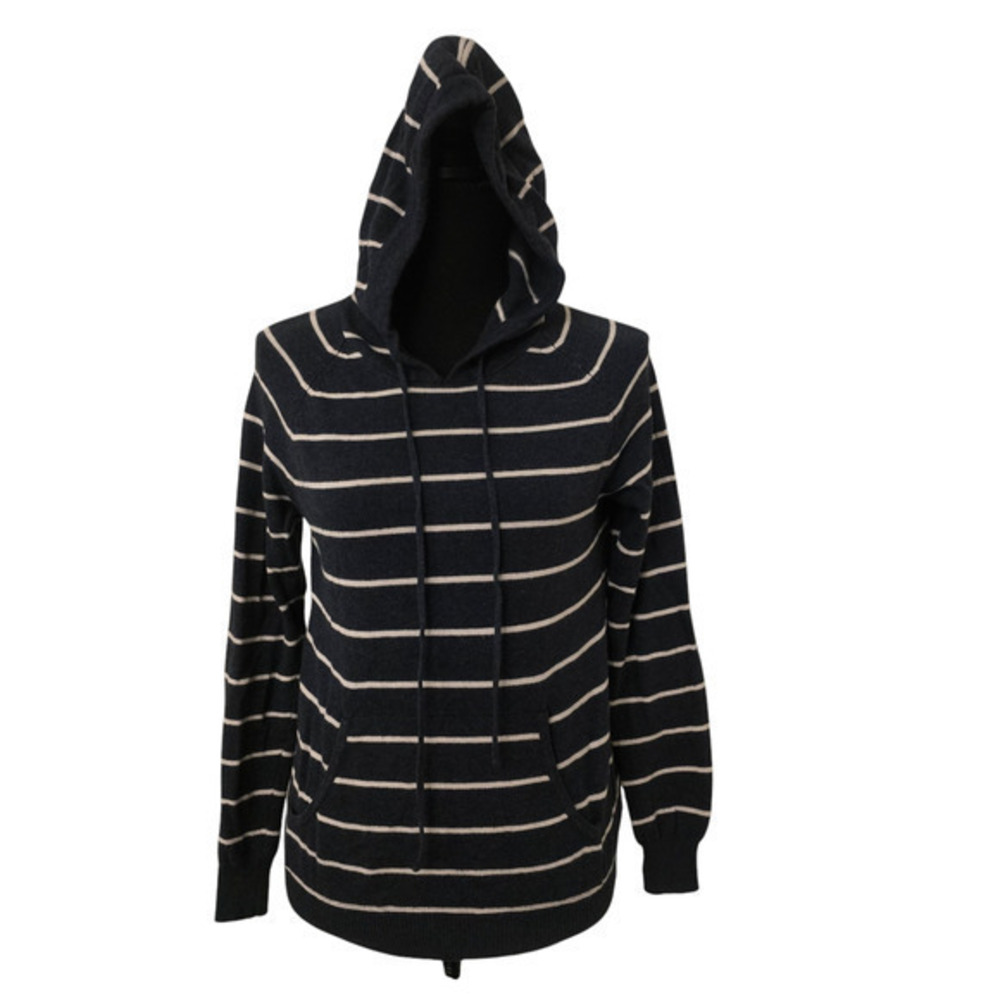 I Love H81 Sz Small Striped Pullover Lightweight Hoodie Sweater Blue and‎ Cream